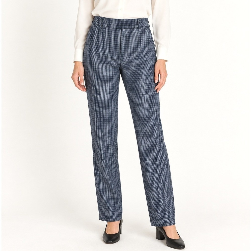 LOFT Womens Dress Pants 4 Blue Black Houndstooth Straight Leg Office Trousers